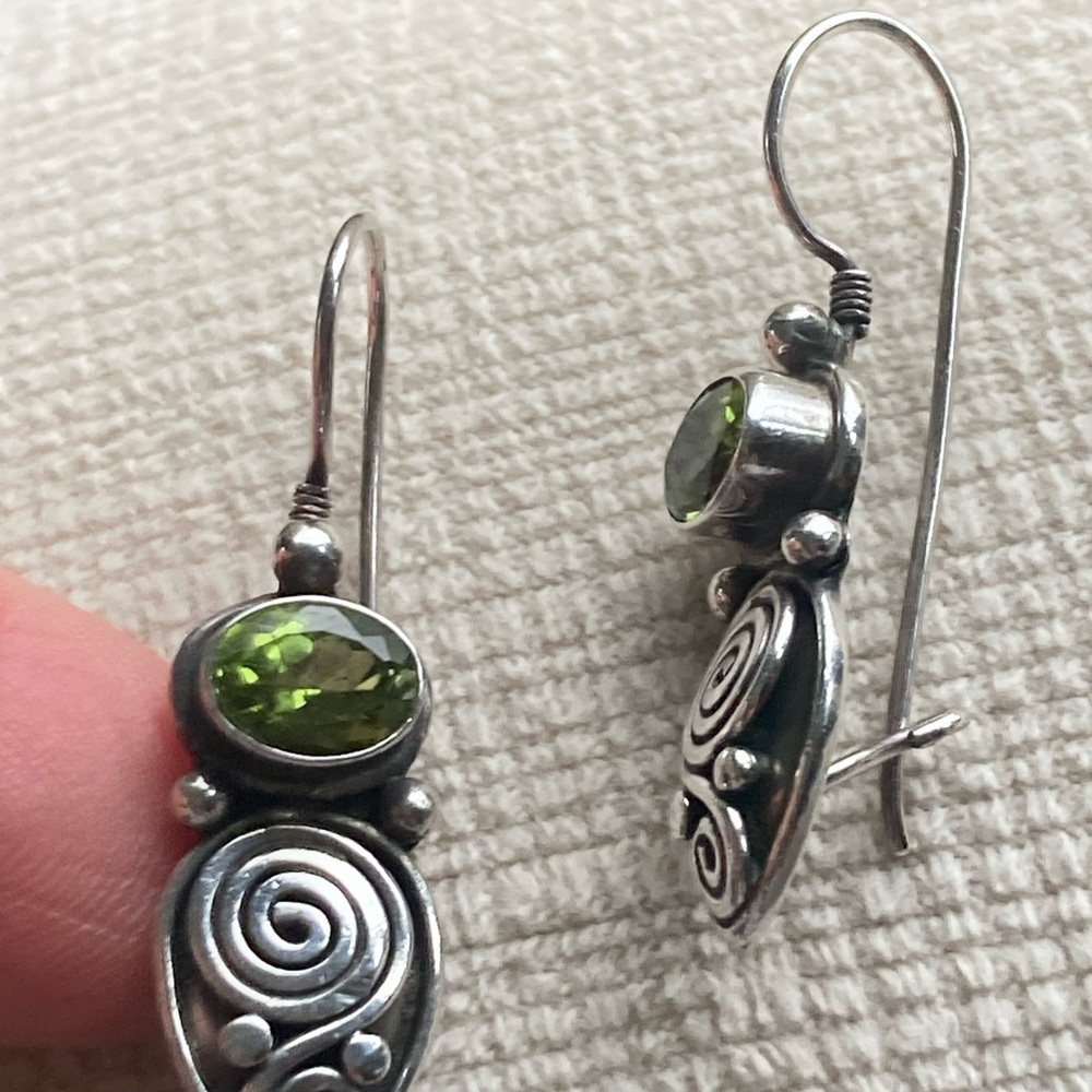 Elegant Silver and Green Earrings